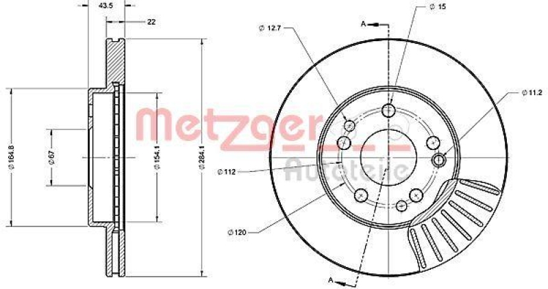 METZGER 6110223 Bremsscheibe Lack/Ks/Ms für MB VA