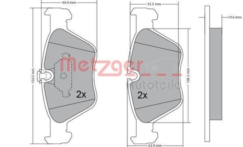 METZGER 1170086 Bremsbelagsatz, Scheibenbremse WVA 21 677