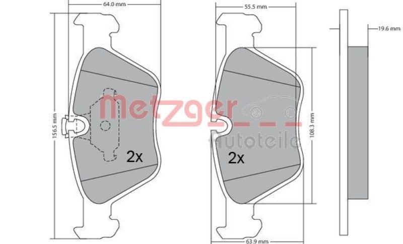 METZGER 1170086 Bremsbelagsatz, Scheibenbremse WVA 21 677