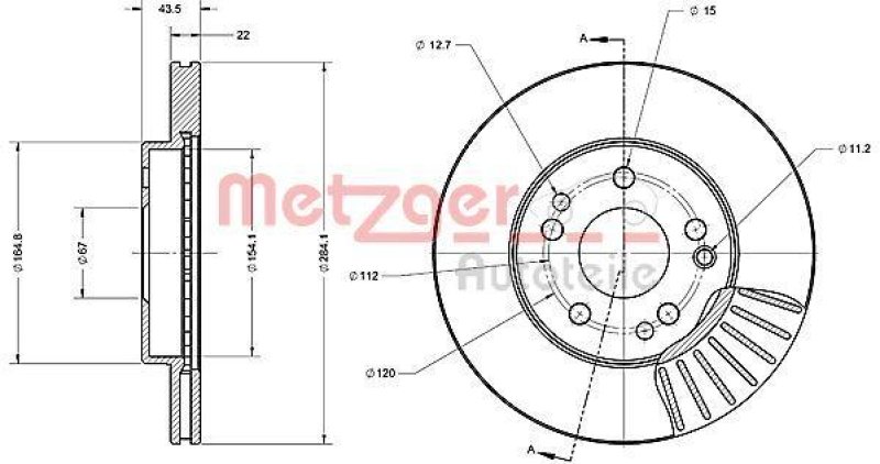 METZGER 6110223 Bremsscheibe Lack/Ks/Ms für MB VA