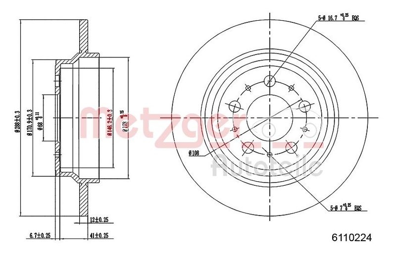 METZGER 6110224 Bremsscheibe Lack/Ks/Ms für VOLVO HA