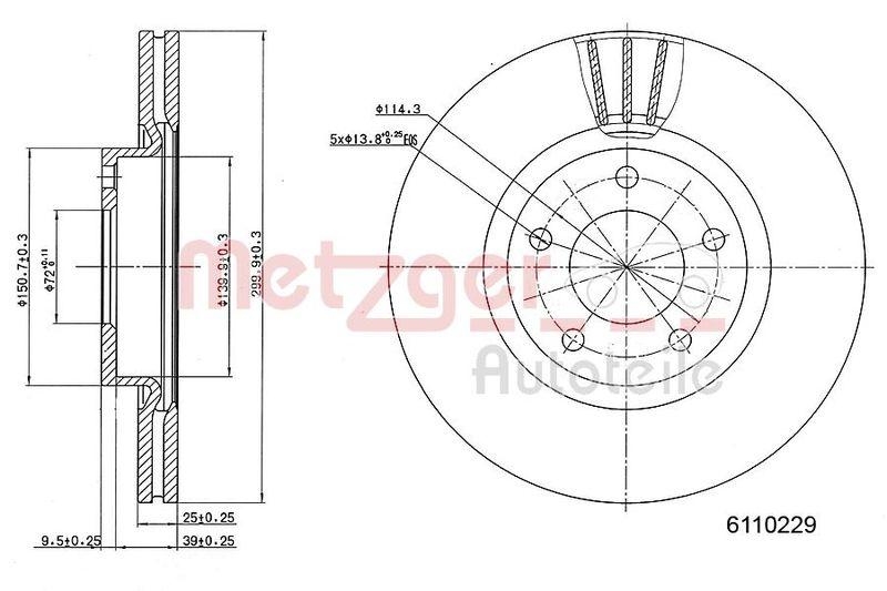 METZGER 6110229 Bremsscheibe Lack/Ks für MAZDA VA