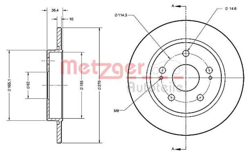 METZGER 6110234 Bremsscheibe Lack/Ks für TOYOTA HA