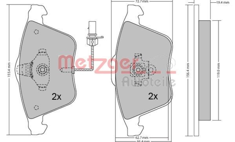 METZGER 1170099 Bremsbelagsatz, Scheibenbremse WVA 23 763