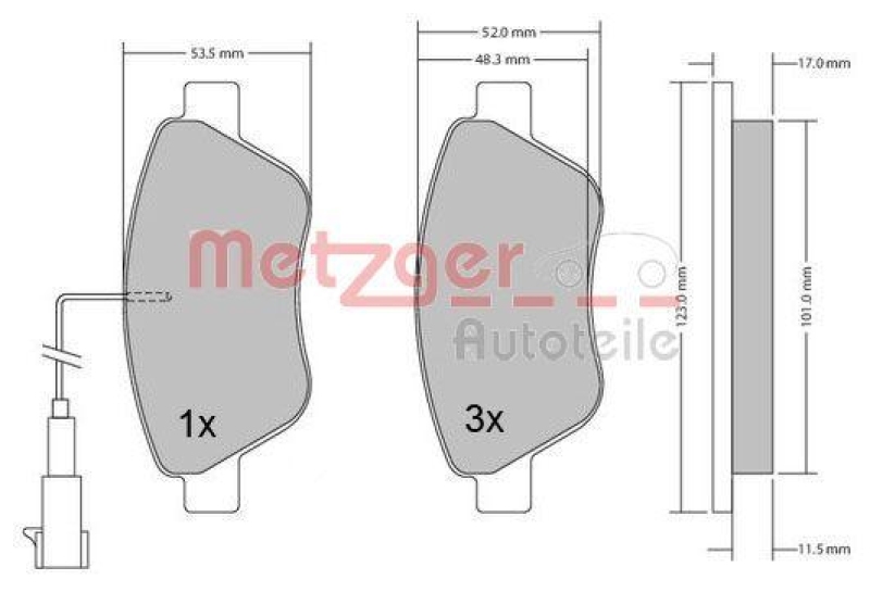 METZGER 1170102 Bremsbelagsatz, Scheibenbremse WVA 23 705