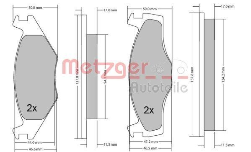 METZGER 1170103 Bremsbelagsatz, Scheibenbremse WVA 20 887