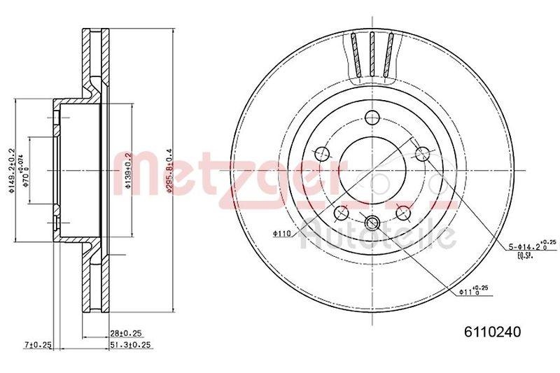 METZGER 6110240 Bremsscheibe Lack/Ks für OPEL VA