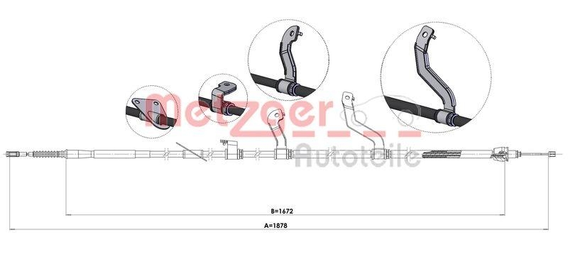 METZGER 17.6074 Seilzug, Feststellbremse für KIA hinten rechts