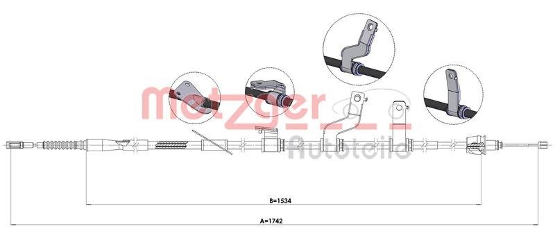 METZGER 17.6075 Seilzug, Feststellbremse für KIA hinten links