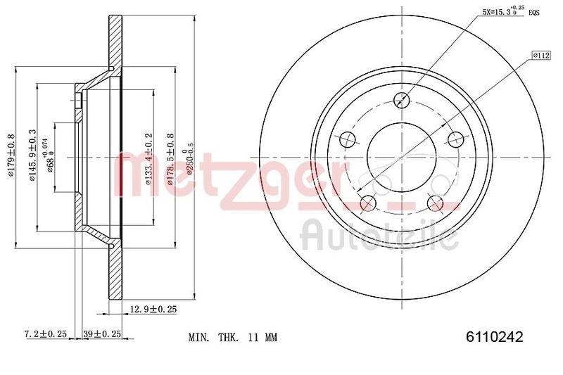 METZGER 6110242 Bremsscheibe Lack/Ks für AUDI VA