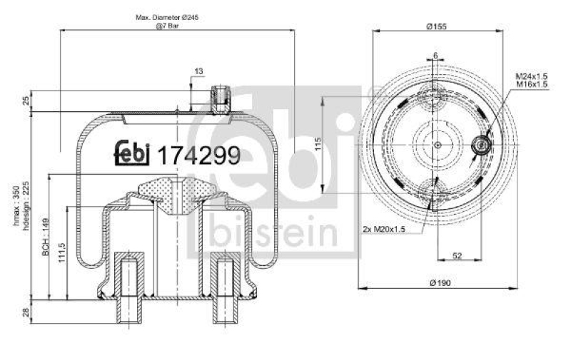 FEBI BILSTEIN 174299 Luftfederbalg mit Stahlkolben für Mercedes-Benz