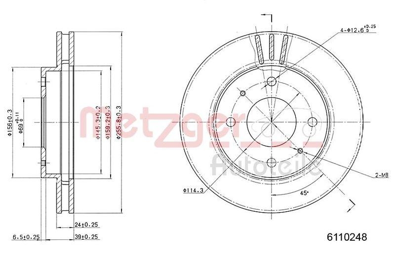 METZGER 6110248 Bremsscheibe Lack/Ks für MITSUBISHI VA