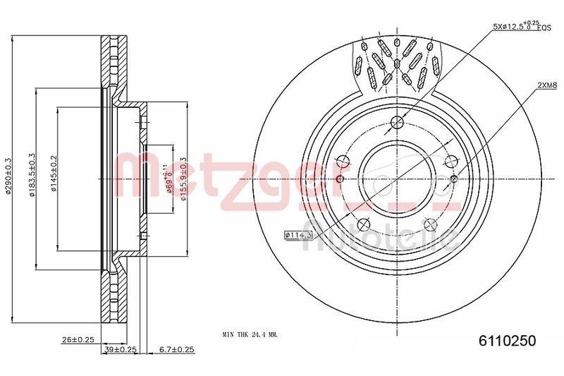 METZGER 6110250 Bremsscheibe Lack/Ks für MITSUBISHI VA