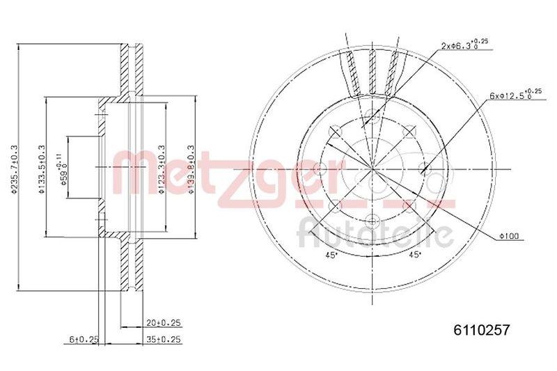 METZGER 6110257 Bremsscheibe Lack/Ks f&uuml;r CHEVROLET/DAEWOO VA