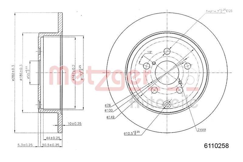 METZGER 6110258 Bremsscheibe Lack/Ks für TOYOTA HA