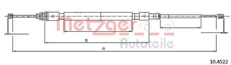 METZGER 10.4522 Seilzug, Feststellbremse für CITROEN/PEUGEOT hinten links/rechts