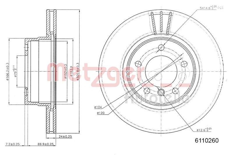 METZGER 6110260 Bremsscheibe Lack/Ks/Ms/Hc für BMW VA