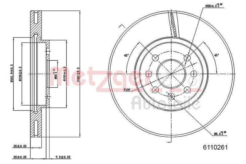 METZGER 6110261 Bremsscheibe Lack/Ks/Ms für OPEL VA