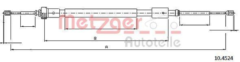 METZGER 10.4524 Seilzug, Feststellbremse für CITROEN hinten links/rechts