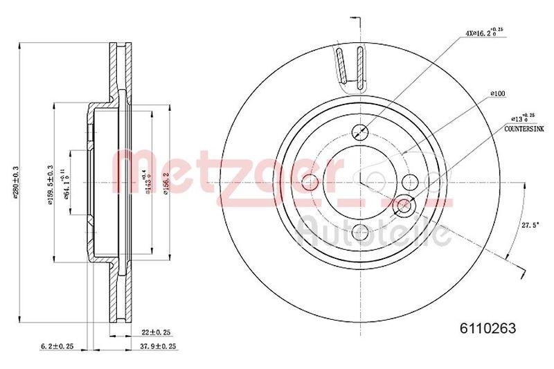 METZGER 6110263 Bremsscheibe Lack/Ks für MINI VA