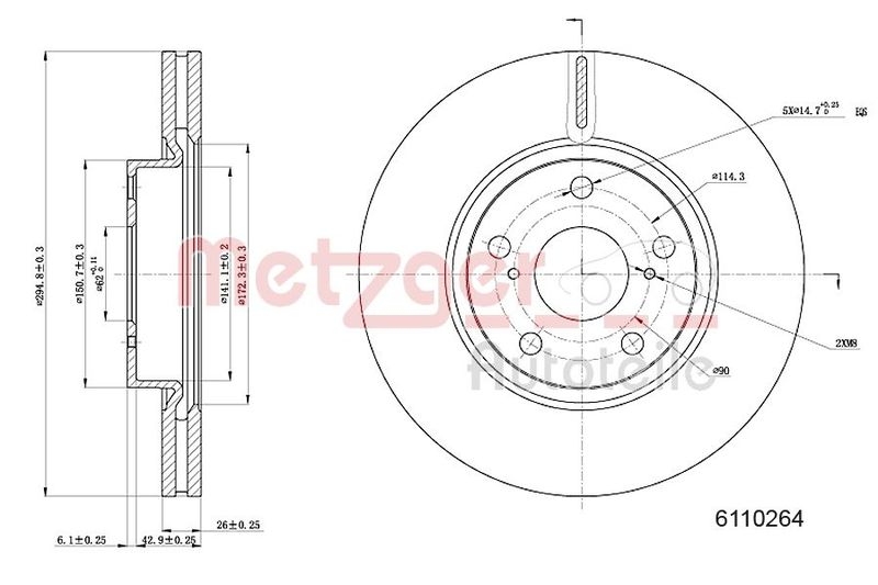 METZGER 6110264 Bremsscheibe Lack/Ks für TOYOTA VA