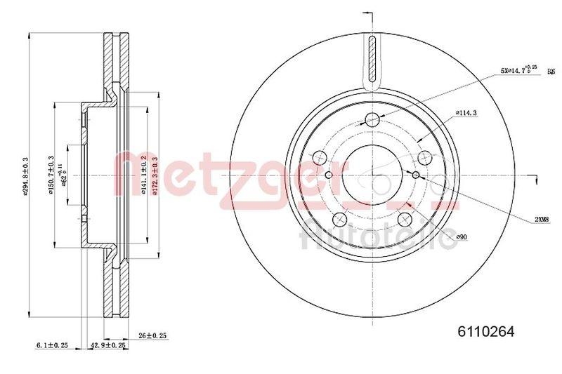 METZGER 6110264 Bremsscheibe Lack/Ks f&uuml;r TOYOTA VA