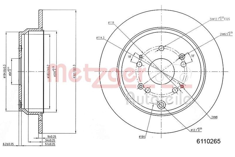 METZGER 6110265 Bremsscheibe Lack/Ks für HONDA HA