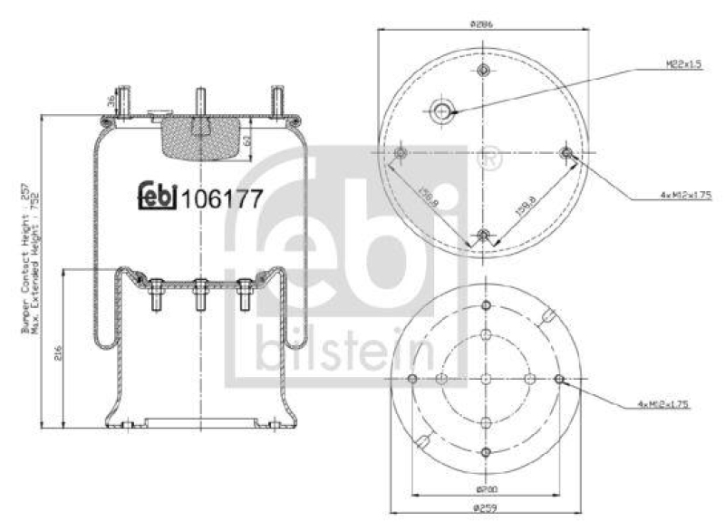 FEBI BILSTEIN 106177 Luftfederbalg mit Stahlkolben für Sauer