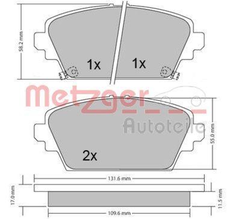 METZGER 1170124 Bremsbelagsatz, Scheibenbremse WVA 23 094