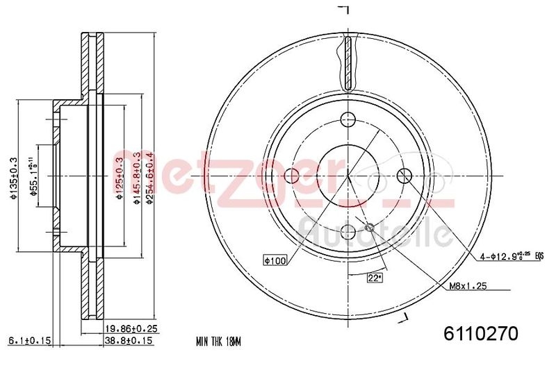 METZGER 6110270 Bremsscheibe Lack/Ks für MAZDA VA