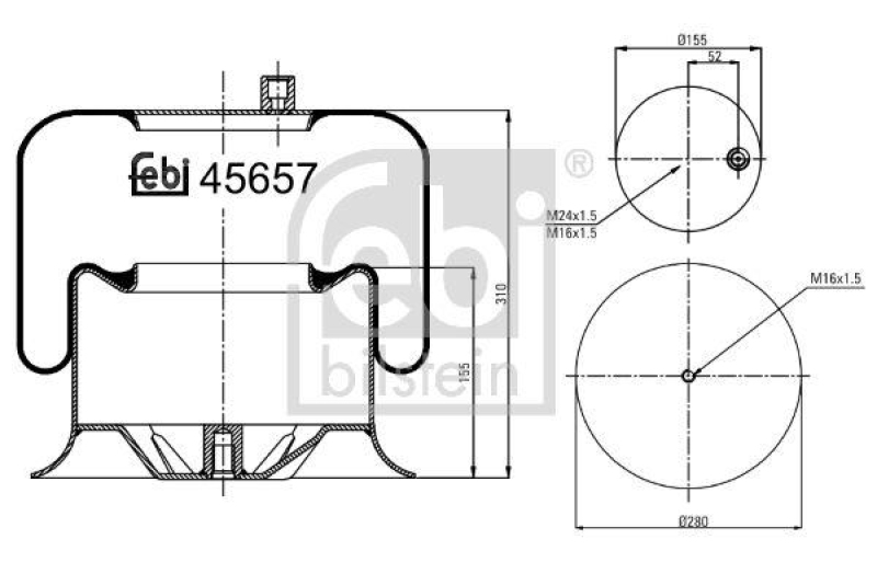 FEBI BILSTEIN 45657 Luftfederbalg mit Stahlkolben für Mercedes-Benz