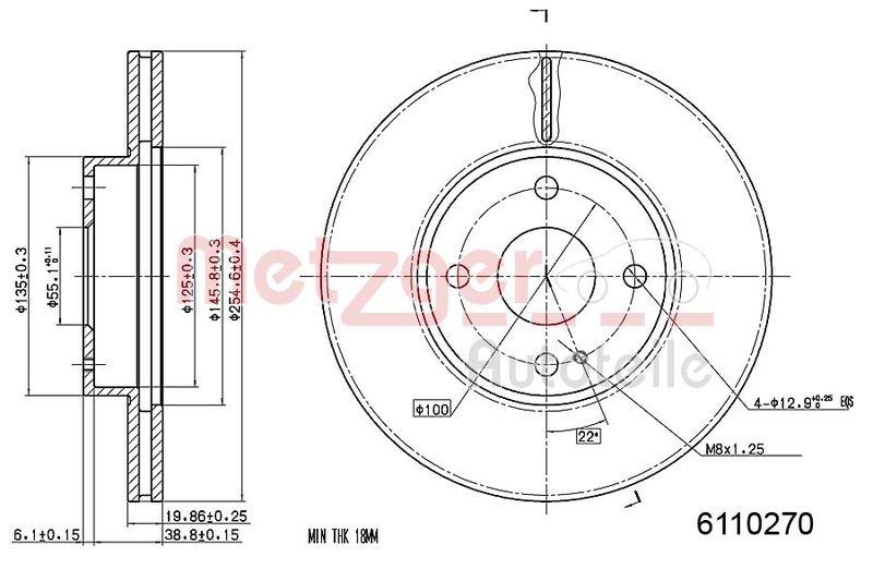 METZGER 6110270 Bremsscheibe Lack/Ks für MAZDA VA