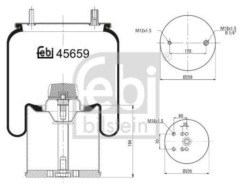 FEBI BILSTEIN 45659 Luftfederbalg mit Stahlkolben für Bergische Achsen