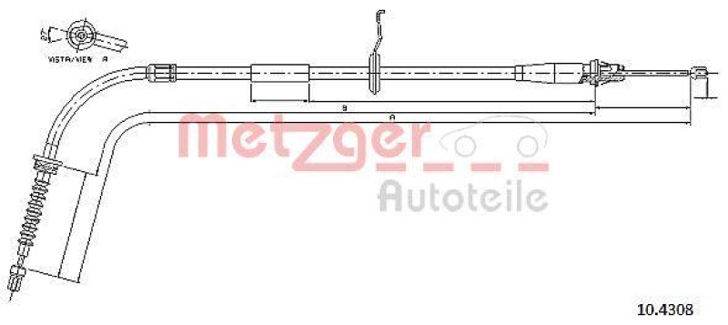 METZGER 10.4308 Seilzug, Feststellbremse für MINI hinten rechts