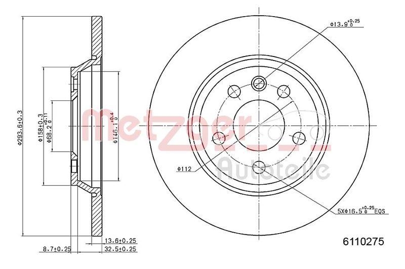 METZGER 6110275 Bremsscheibe Lack/Ks für VW HA