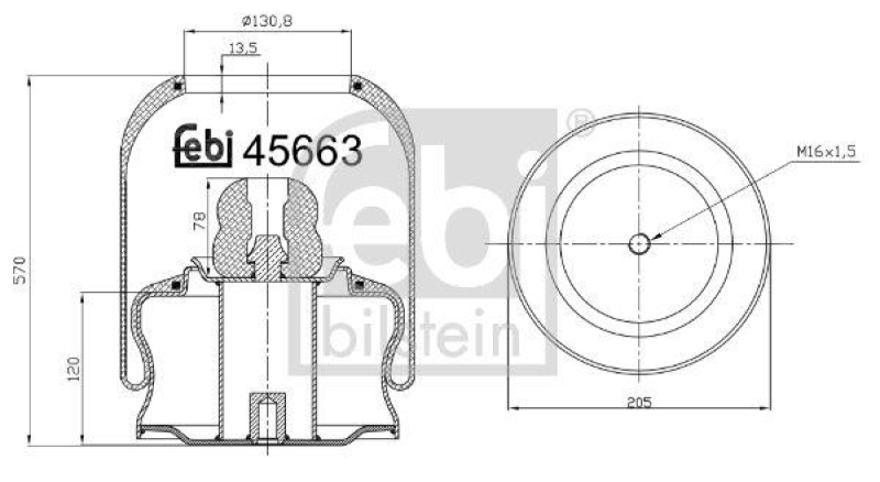 FEBI BILSTEIN 45663 Luftfederbalg mit Stahlkolben für EVOBUS