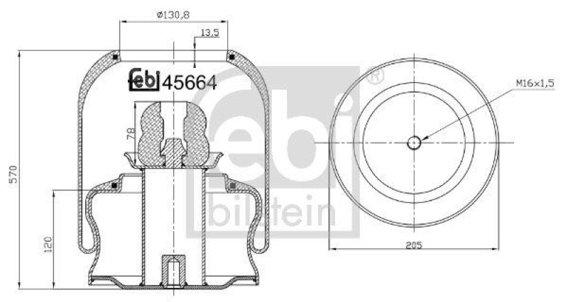 FEBI BILSTEIN 45664 Luftfederbalg mit Stahlkolben für EVOBUS