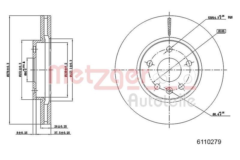 METZGER 6110279 Bremsscheibe Lack/Ks für CHEVROLET/OPEL VA