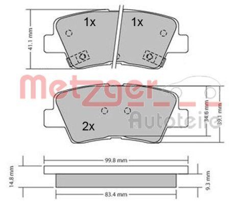 METZGER 1170134 Bremsbelagsatz, Scheibenbremse WVA 24 934