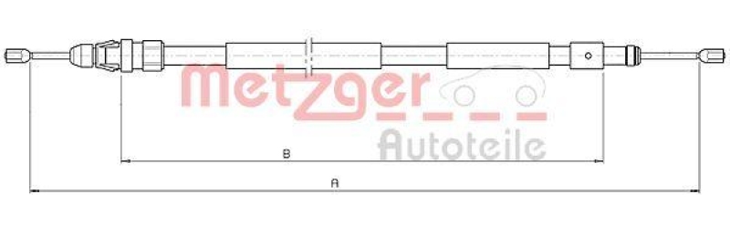 METZGER 10.4708 Seilzug, Feststellbremse für CITROEN/PEUGEOT hinten links