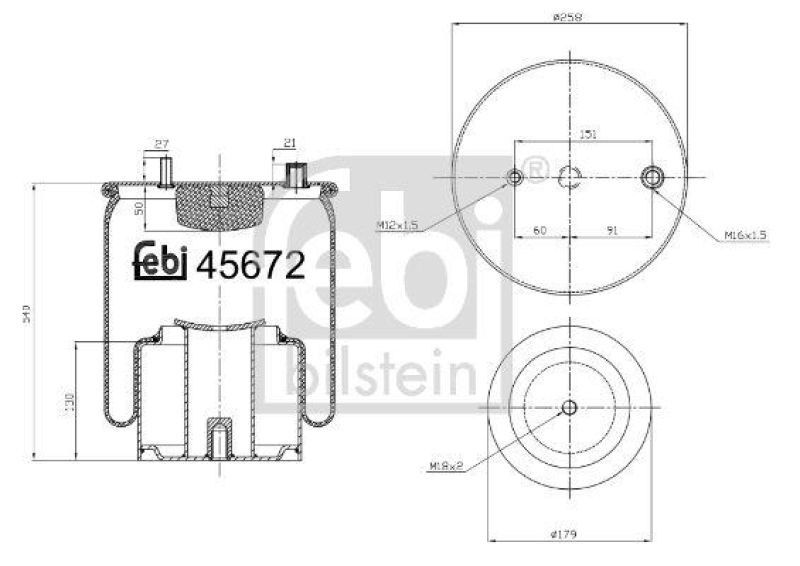 FEBI BILSTEIN 45672 Luftfederbalg mit Stahlkolben für M A N