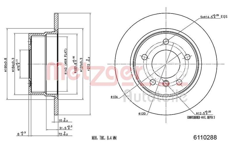 METZGER 6110288 Bremsscheibe Lack/Ks für BMW HA