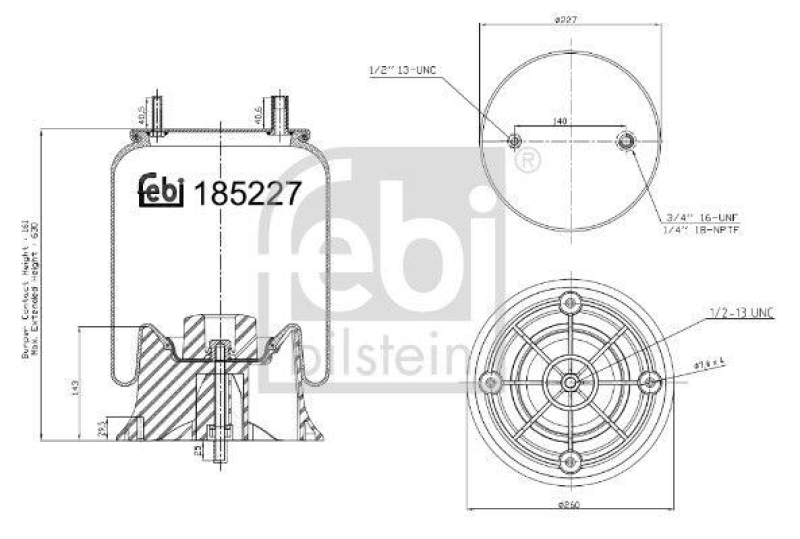 FEBI BILSTEIN 185227 Luftfederbalg mit Kunststoffkolben und Kolbenstange für Sauer