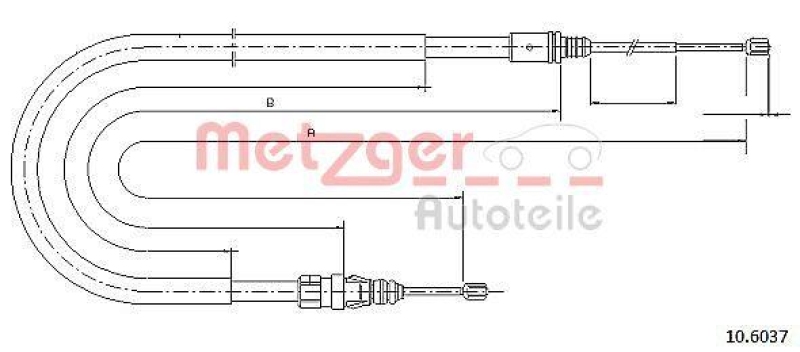 METZGER 10.6037 Seilzug, Feststellbremse für PEUGEOT hinten links/rechts