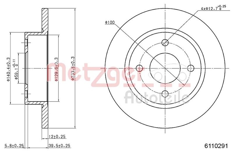 METZGER 6110291 Bremsscheibe Lack/Ks für NISSAN VA