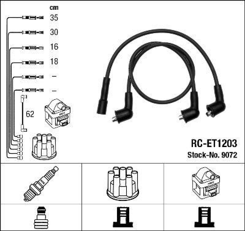 NGK 9072 Zündleitungssatz RC-ET1203 |Zündkabel