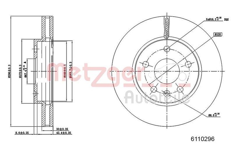 METZGER 6110296 Bremsscheibe Lack/Ks f&uuml;r OPEL/SAAB VA