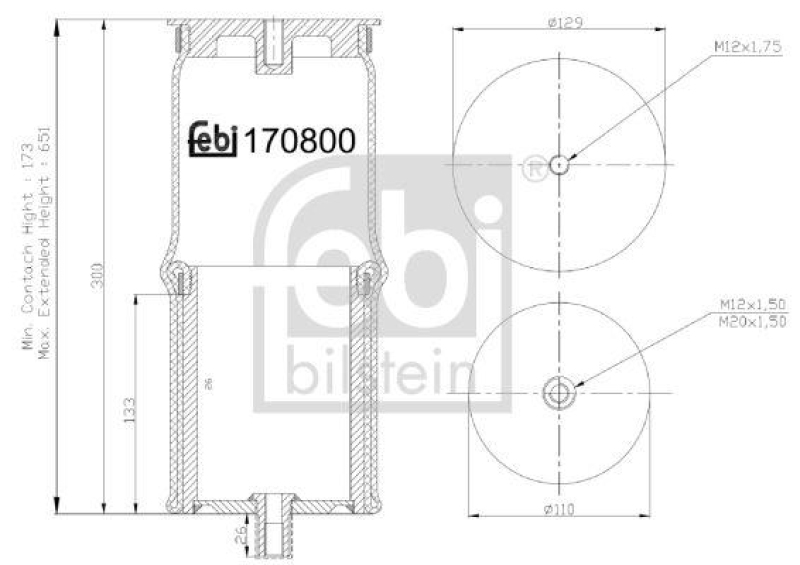 FEBI BILSTEIN 170800 Luftfederbalg für Liftachse, mit Stahlkolben für DAF