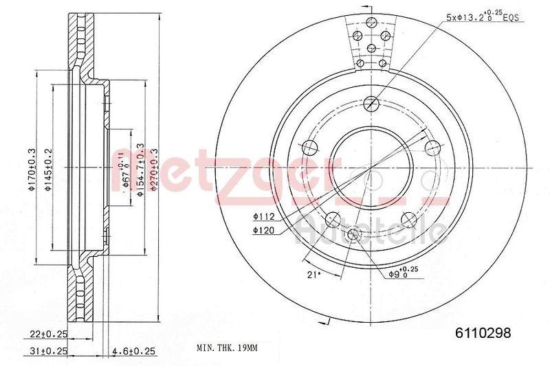 METZGER 6110298 Bremsscheibe Lack/Ks für MB VA