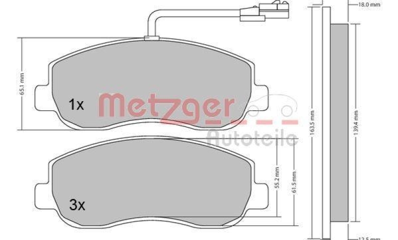 METZGER 1170148 Bremsbelagsatz, Scheibenbremse WVA 25 147